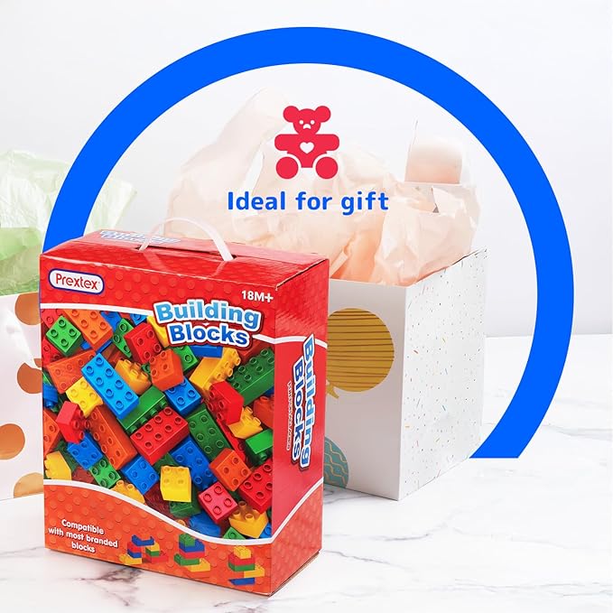 PREXTEX 100-Piece Building Blocks Set for Toddlers - Jumbo Toy Blocks in 5 Colors for Kids 18 Months and Up, Encourages Creativity, Motor Skills, and Early Learning