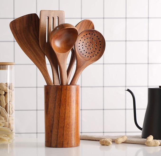 6Pcs Wooden Spoons for Cooking, Wood Kitchen Utensil Set