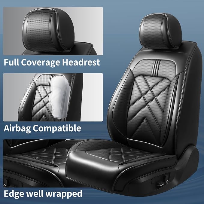Expedition Car Seat Covers Fit for Ford Expedition 2011-2026, Premium Full Coverage Leather Automotive Seat Protectors, All Seasons Waterproof Breathable, Airbag Compatible, 2 Front Seats Black