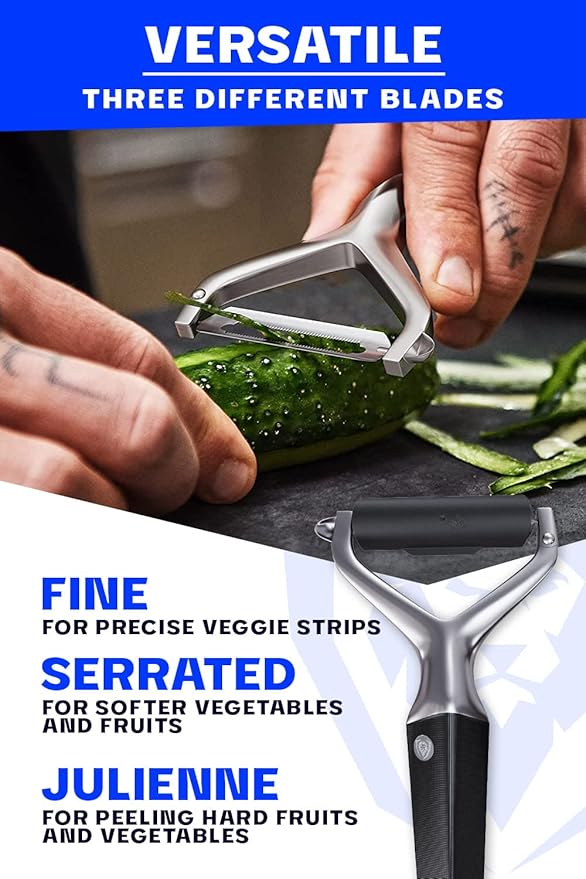 DALSTRONG Razor VX - Y Peeler - High Carbon Stainless Steel - Non Slip G10 Handle - Fine, Serrated & Julienne Blades Set - Premium Vegetable, Fruit, Potato Peeler for Kitchen