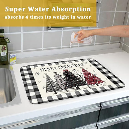 Merry Christmas Tree Dish Drying Mat