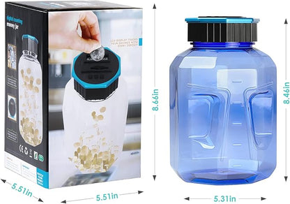 X-Large Piggy Bank for Adults Kids, Vcertcpl Digital Coin Counting Bank with LCD Counter, 2.4L Capacity, Great Coin Counter Bank Money Counting Jar with Total Amount Displayed (Blue2, X-Large)