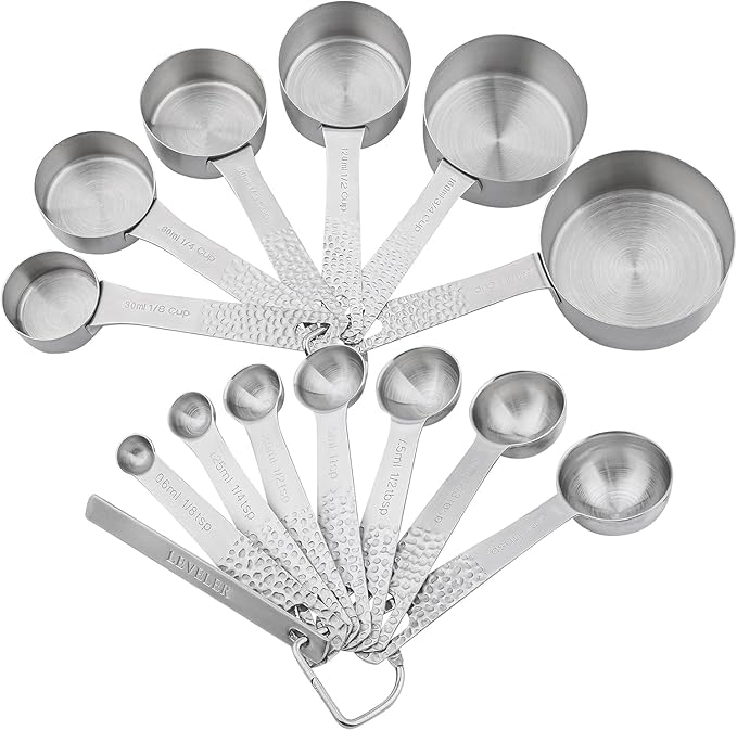 Measuring Cups and Spoons Set 14, Metric & US 18/8 Stainless Steel Measuring