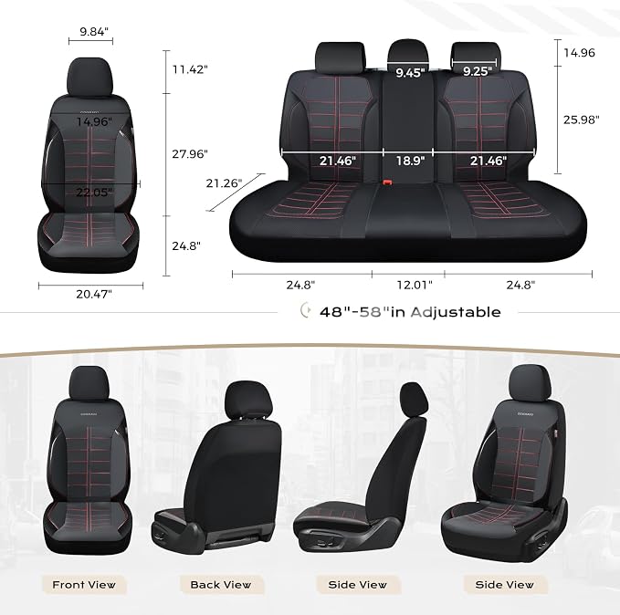 Coverado Full Set Leather Car Seat Covers, Crafted with Full Leather Construction and Carbon Fibre Weave Universal Fit for Most Cars SUV Trucks(Redline