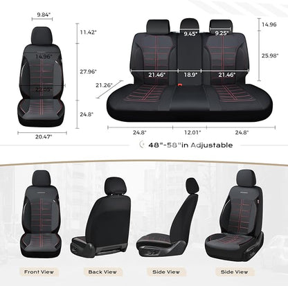 Coverado Full Set Leather Car Seat Covers, Crafted with Full Leather Construction and Carbon Fibre Weave Universal Fit for Most Cars SUV Trucks(Redline