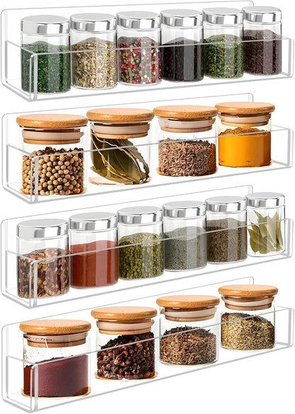 Acrylic Spice Rack Wall Mount-12 Inch, 4 Pack Hanging Seasoning Rack Organizer