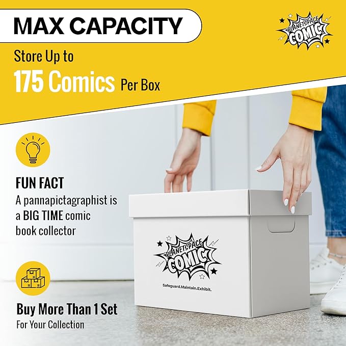 Premium Comic Book Storage Box | 22 Boxes with 6 Dividers (Each Box Stores Up to 175 Comics) - Short Stackable Design with Dust Protection Lid | Strong Structure & Acid Free Manufacturing