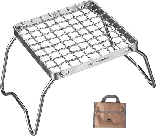 CAMPINGMOON Portable Folding Camping Campfire Grill over Fire Split Stoves 304 Stainless Steel (Grid wire (MS-1011))