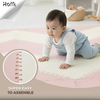Little fun times Play Mat for Baby Large 72 Pieces, Assembled Total 64 x 64 inch 28,4 SqFt, Interlocking Floor Puzzle, EVA Tiles Playmat for Toddler and Kids, Two Colors Design with Edges.