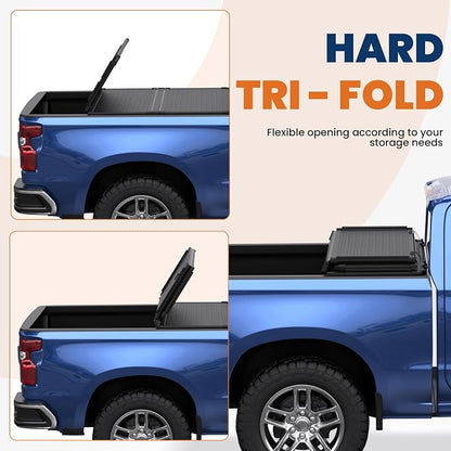 KUIPERAUTO Tri Hard Truck Bed Tonneau Cover Compatible for 2007-2013 Chevrolet Silverado GMC Sierra 1500 (Excl. 07 Classic) Fleetside - 5.8FT Short Bed (69.6 inch)