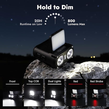 WARSUN MD9 Multi-Use Headlamp Rechargeable LED ??Cap & Bike Mount, COB, Motion Sensor, 5 Modes, 800 Lumens or Camping, Fishing, Hiking