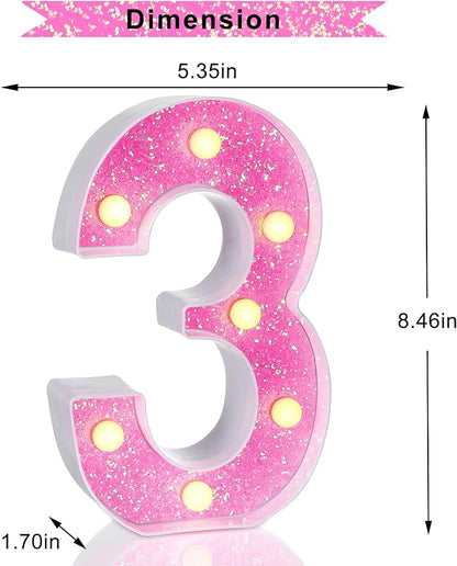 Foaky Pink Light up Letters，Pink Party Decorations,Girls Room Decor,Glitter Marquee Numbers,Alphabet Letter Sign for Night Light Birthday Party Girls Gifts, Home Bar Decoration (3)