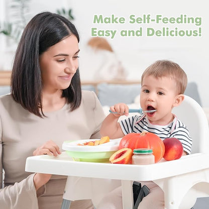 DRKIO 8 PCS Toddler Spoons Set - Baby Spoons with Silicone Handle Children safe 18/8 Stainless Steel Toddler Utensils Set for Self Feeding Kids Silverware Anti-Choke Design Food Grade Dishwasher Safe