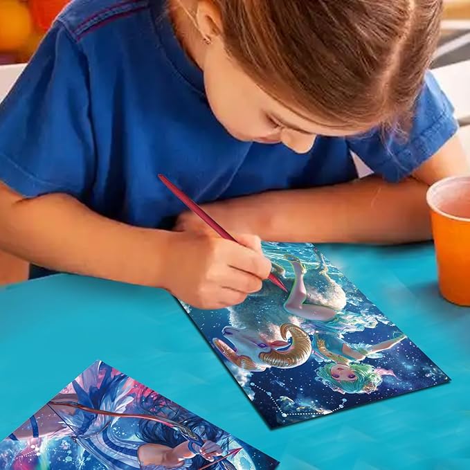 Georgie Porgy Scratch Paper Art Set for Kids Adults Magic Rainbow Scratchboards for DIY Arts and Crafts Kits Christmas Birthday Gift with Scratching Tools Kit (A4-Noctilucent Beast + Constellation)