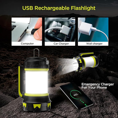 Rechargeable Flashlights Camping Lantern,6 Modes LED Bright Flashlight 3000mAh Battery, IPX4 Waterproof, Emergency Flashlight Lantern for Outdoorï¼?Hurricane, USB Cable Included-1 Flashlight