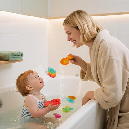 Baby Bath Toys for Kids Ages 1-3, 11PCS Mold Free Bath Toys for Toddlers with Floating Boats and Spoons, Baby & Toddler Bathtub Water Table Pool Sand Play Toys for Christmas Stocking Stuffers