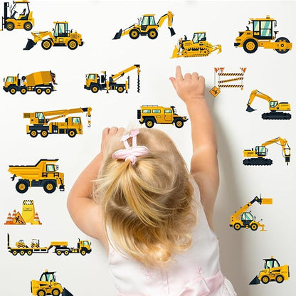 Wall Decals Stickers Construction Vehicles Wall Stickers Tractor Excavator Crane Wall Murals Peel and Stick Removable Wall Decor for Nursery Kid Boys Girls Bedroom Living Room Playroom Classroom