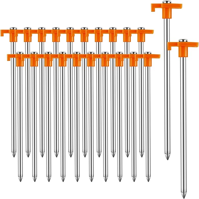 30 Pack Tent Stakes Heavy Duty,9.6 Inch Non-Rust Metal Tent Pegs,Ground Stakes Tent Spikes,Camping Stakes for Outdoor Camping,Grassland,Garden,Orange