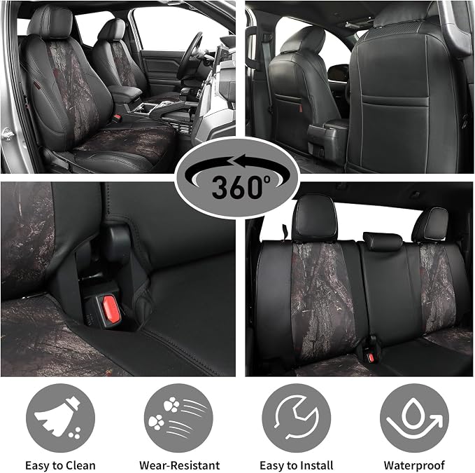 EKR Tacoma Seat Covers Custom Fit for Toyota Tacoma (Only for Hybrid) 2024 2025 2026 Double cab TRD Sport/TRD Off-Road/Limited/Trailhunter-Truck Seat Cover Full Set,Faux Leather(Black/Woodland Camo)