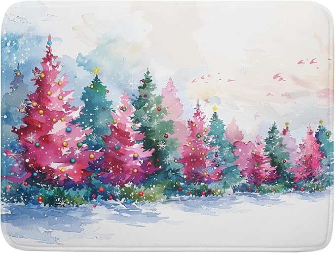 Decorative Christmas Dish Drying Mats Pink Green Xmas Tree Painting Rack