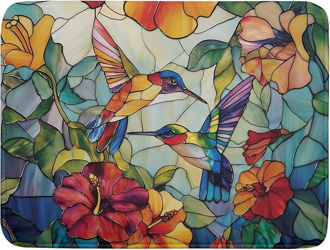 Spring Summer Dish Drying Mat for Kitchen Counter Hummingbird Microfiber