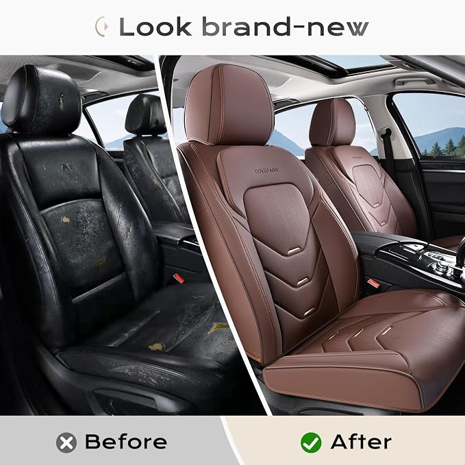 Coverado Front and Back Seat Covers, Coffee Car Seat Covers Full Set, Leather Seat Covers for Car, Waterproof Car Seat Protector, Automotive Seat Cover, Car Seat Cushion Universal Fit for Most Cars