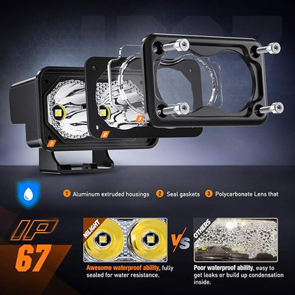 Nilight 2 PCS 3 Inch Motorcycle LED Pods 1300LM Built-in EMC Driving Lights Super Spotlight Offroad Fog Light w/ 16AWG DT Wiring Kit for Motorbike SUV ATV Truck Boat Tractor Forklift