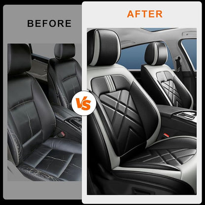 Car Seat Covers Fit for Ford Expedition 2011-2026, Premium Full Coverage Leather Automotive Seat Protectors, All Seasons Waterproof Breathable, Airbag Compatible, 2 Front Seats, Black Gray