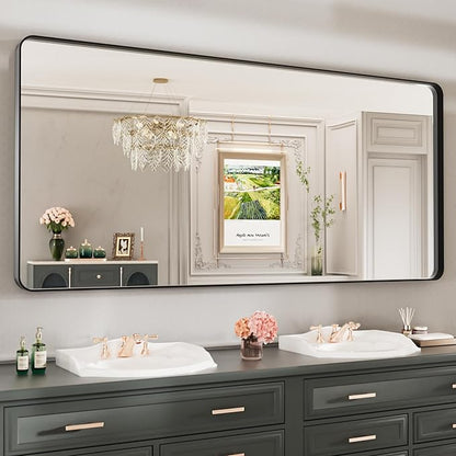 LOAAO 77X36 Inch Black Metal Framed Bathroom Mirror
