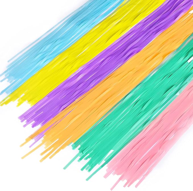 BRAVESHINE Tinsel Foil Fringe Curtains - 2Pcs 3.2x8.2ft Pastel Colourful Photo Backdrop for Sweet Birthdays Easter Bunny Bridal Shower Fairy Kids Candy Donut Party Decorations