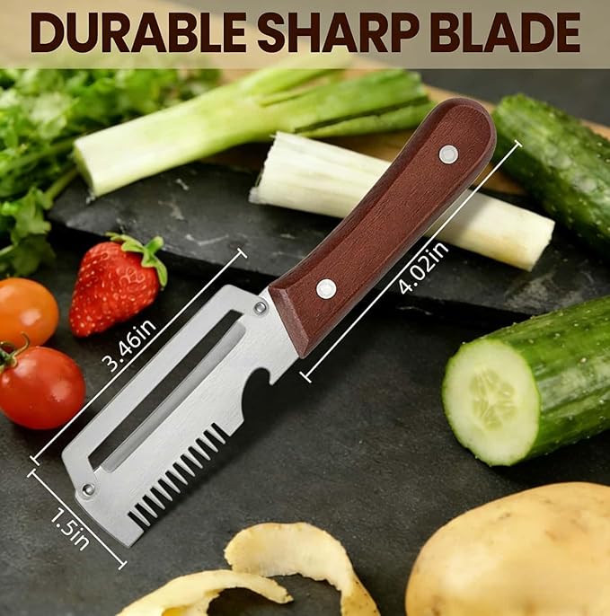 2 Pack MultiFunctional Vegetable Peeler, 3 in 1 Multi Functional Wooden Handle