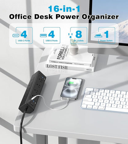 Desk Clamp Power Strip, 40W Total Fast Charging Station, Desk Edge Mount Power