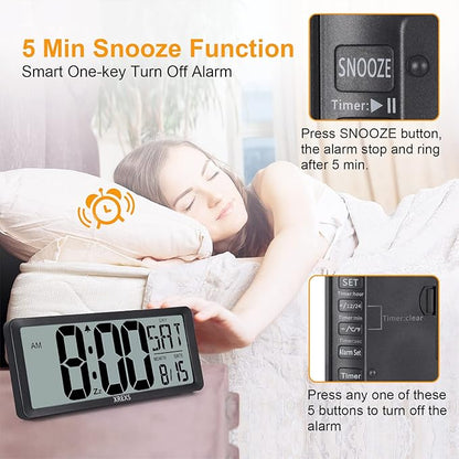XREXS Large Digital Wall Clock, Battery Operated Alarm Clocks