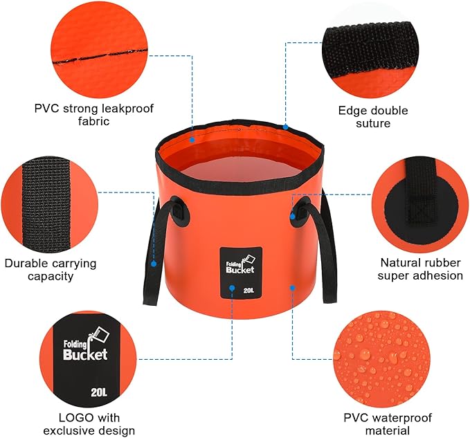 3 PCS 5 Gallon Collapsible Water Bucket, 20L Foldable PVC Bucket with Handles Multiple Use Portable Fold up Lightweight Container Portable Folding Buckets for Camping Fishing Outdoor