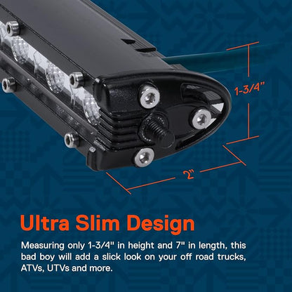 True Mods 2pc 7" Ultra-Slim Single Row Off Road LED Light Bar [1530lm] [18W] [IP68 Waterproof] [12V - 24V] Fog/Driving/Work Lights for Trucks ATV Cars - 60 Degrees Flood Light