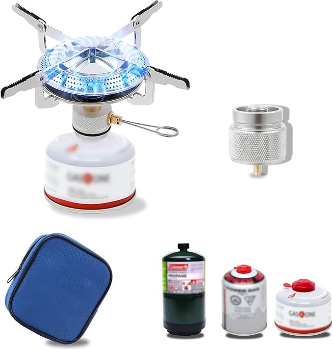 Caudblor Camping Stove with Butane Adapter - Lightweight Backpacking Stove for Hiking & Travel