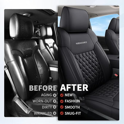 Huidasource Front Seat Covers for Dodge Ram 1500, 2Pcs Waterproof Leather Seat Cushion Covers Custom Fit for 2009-2025 Ram 1500, 2010-2025 Ram 2500/3500 Crew Cab/Mega Cab (Concave Front/Black)