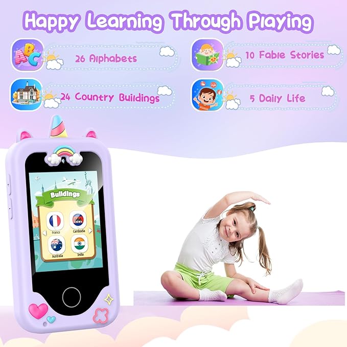 Kids Smart Phone Gifts Toys for Girls Boys Age 3-8,Toddler Learning Toys with Educational Games, 3 4 5 7 8 9 6 8 9 Year Old Girl Birthday Gift Ideas-Purple