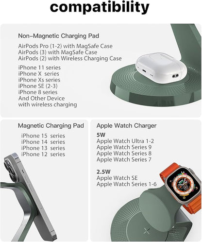 3 in 1 Charging Station for Apple Devices, Mag-Safe Charger Stand Fast Charging