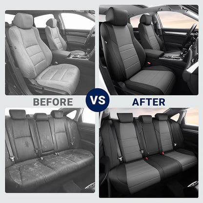 Custom for Honda Accord Seat Covers 2018 2019 2020 2021 2022 EX-L, Touring, Sport, EX, Hybrid, Faux Leather Car Seats Cover Full Set (Rear Row W/40/60 Split Backrest) - Black Grey