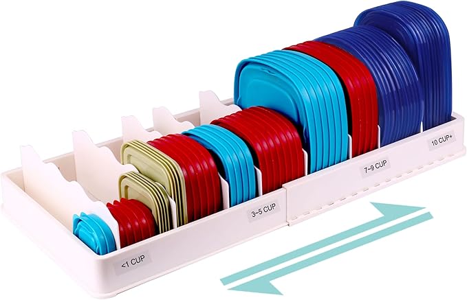 SWOMMOLY Expandable Food Storage Container Lid Organizer, Includes 8 Adjustable