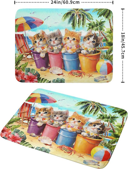 Lovely Cat Dish Drying Mat for Kitchen Counter Holiday Beach Absorbent Coffee