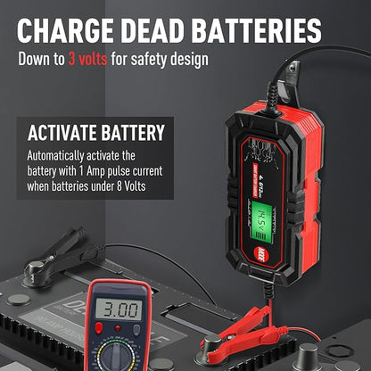 Sailvono 4A Battery Charger, 6V and 12V Smart Trickle Charger, 10-Stages 14.6