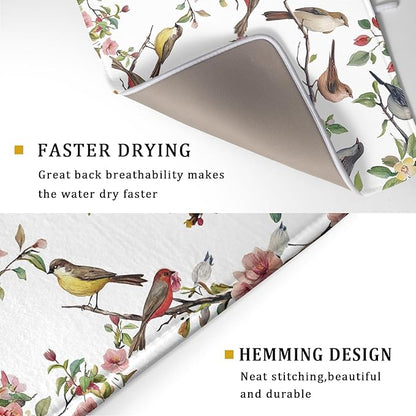 Spring Dish Drying Mat for Kitchen Counter Cute Birds Summer Holiday Microfiber