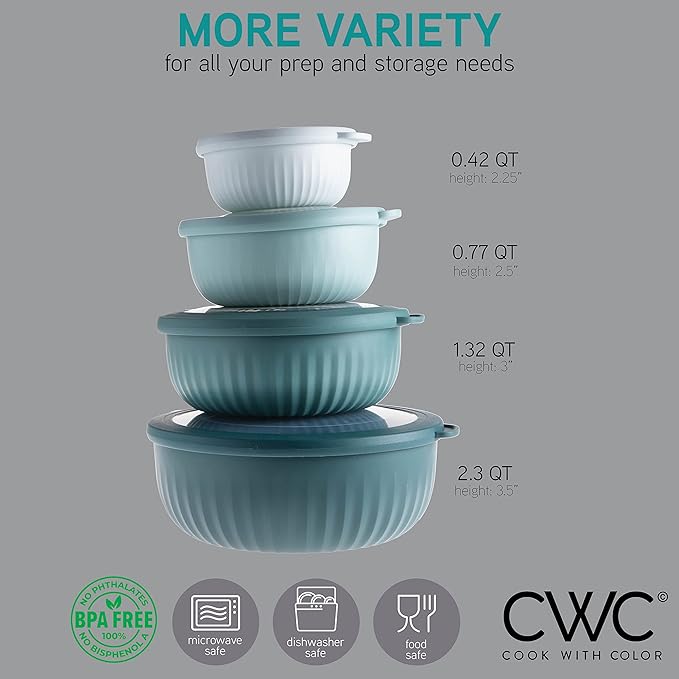 COOK WITH COLOR Prep Bowls with Lids- Wide and Deep Nesting Plastic Small