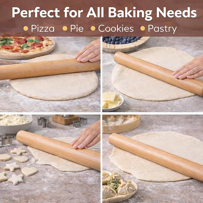 17 Inch French Rolling Pin, Wooden Dough Roller