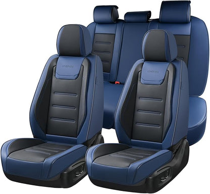 Coverado Car Seat Covers Full Set, Seat Covers for Cars, Waterproof, Leather Car Seat Cushion, Universal Car Interior Covers Seat Protectors for Most Cars Blue