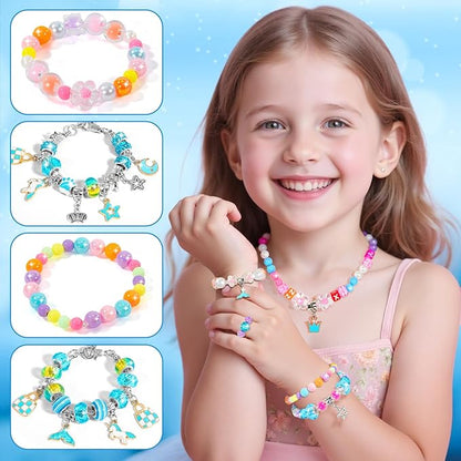 BLmukce Charm Bracelet Making Kit for Girls Ages 8-12, DIY Jewelry Making Kit & Craft Set with Beads, Charms & Necklace Kit Birthday Christmas Gift for Kids 4-6 7 8 Years Old Girl
