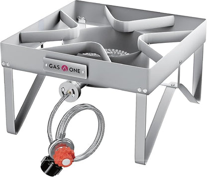 GasOne Stainless Steel Outdoor Propane Burner ??High Pressure Camp Stove with Adjustable Regulator & Steel-Braided Hose