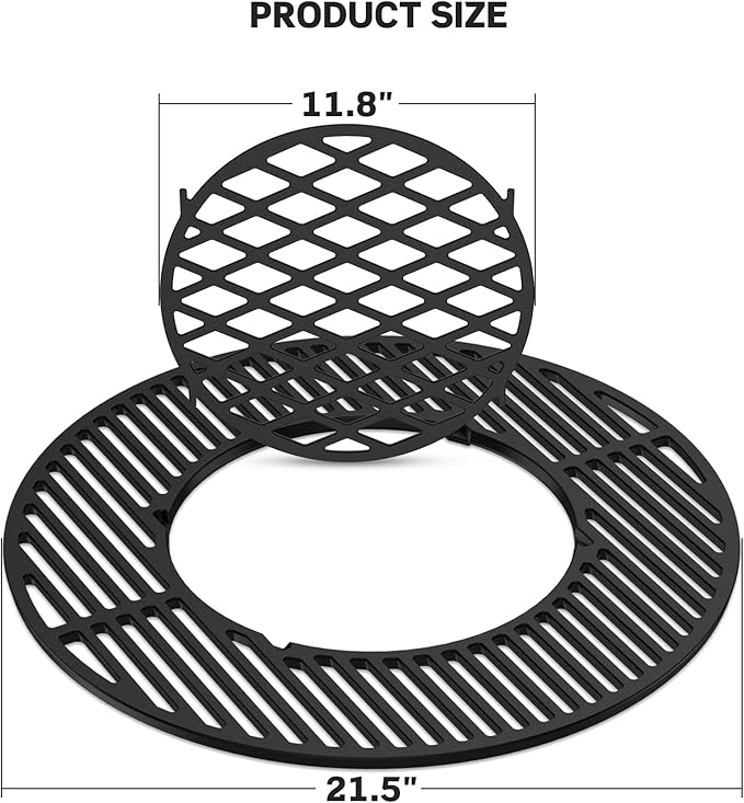 Skyflame Charkettle 2-in-1 Cast Iron 21.5 Inch Grill Grate Replacement Gourmet BBQ System, Compatible with Weber 22-1/2 inch Kettle Charcoal Grills